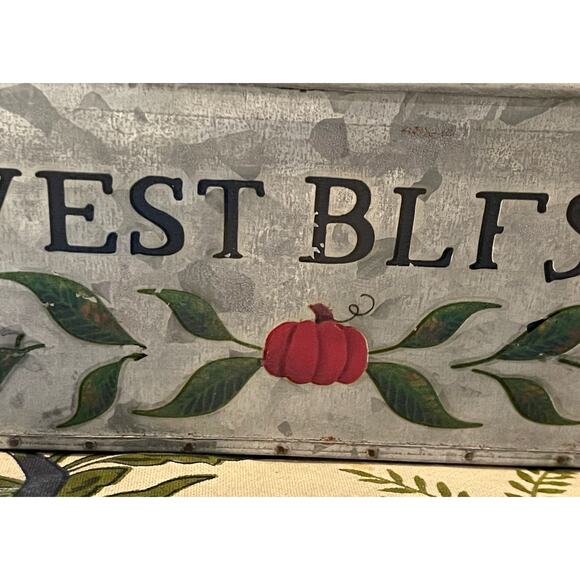 Vintage Harvest Blessings Metal Tin Oval Troth Fall Autumn Thanksgiving Country - Picture 2 of 7